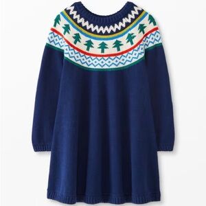 Hanna Andersson Navy Blue Fair Isle Knit Dress with Festive Pattern